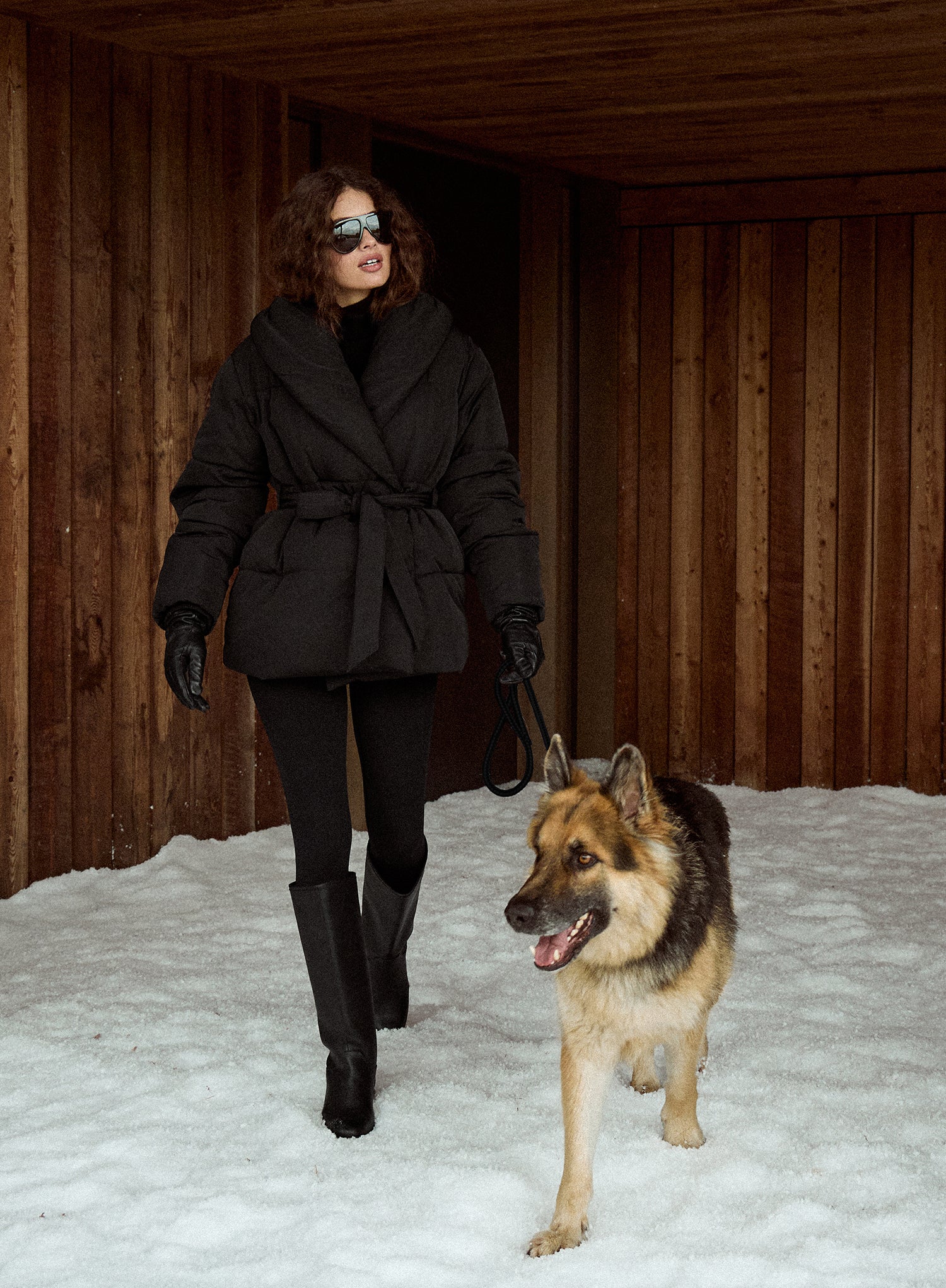 Black Wrap Waist Belted Puffer Coat